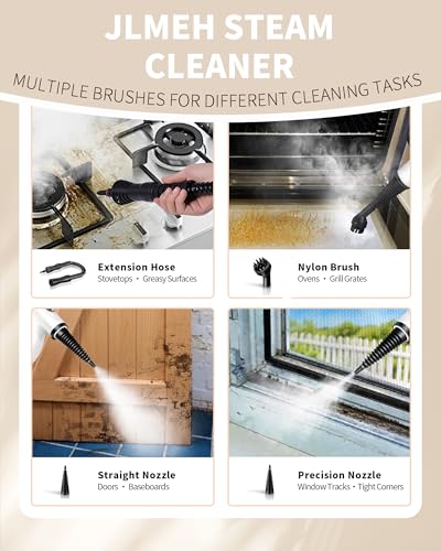 Pressurized Handheld Steam Cleaner for home with 12pcs Accessories & Safety Lock – Multi-Surface Natural Deep Steamer for Cleaning Car, Furniture, Floor, Upholstery, Tile, Grout, Windows (Dark Grey)