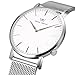 Welly Merck Swiss Movement Sapphire Crystal 42mm Men Luxury Watch Minimalist Ultra Thin Analog Wrist Watch 20mm Stainless Steel Mesh Band 164ft Water Resistant (Silver3)