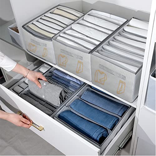 Clothes Organizer for Folded Clothes, 2 Pack Jeans Wardrobe Clothes Organizer and Storage for Bedroom Large 7 Grids Drawer Organizers for Clothing Shirts Pants, with Handles & Removable PP Board