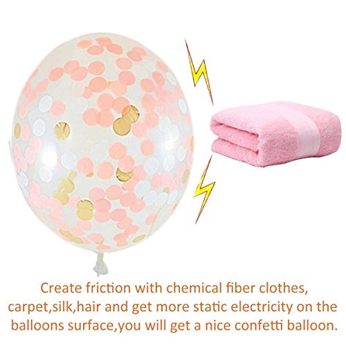 Rose Gold Confetti Balloons | 15 Pack Large 12" Rose Gold Foil, Light Pink and White Paper Pre-Filled | Wedding Engagement Birthday Party Events