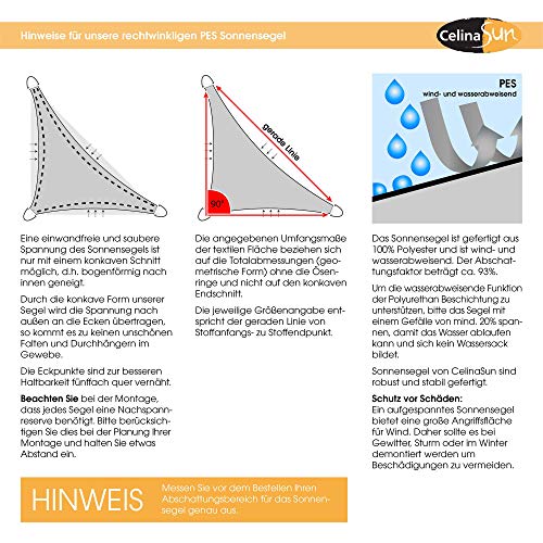 CelinaSun Sonnensegel wasserdicht inkl Befestigungsseile Premium PES wasserabweisend imprägniert Dreieck rechtwinklig 3 x 3 x 4,25 m hell grau – Bild 4