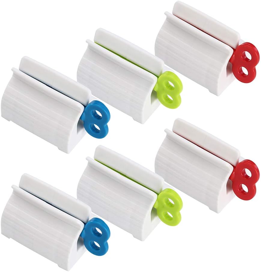 Toothpaste Squeezer,6 Rolling Tube Toothpaste Dispenser for Toothpaste Seat Holder Creams Ointment and Pastes Holder Multi Purpose Red Blue Green