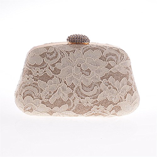 Womens Lace Evening Party Clutch Handbag Crossbody Shoulder Bag(Nude)