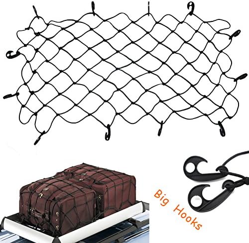 COMTOPS 47" x 36" Elastic Latex Bungee Cord Cargo Net with 12 Adjustable Hooks Stretches to Approx 70" x 52" (47" x 36")