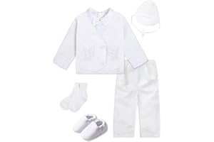 A&J DESIGN White Baby Boy Baptism Outfit 3-18 Months Long Sleeve with Embroidered Cross