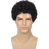 Swiking Mens Curly Afro Wigs Short Black Wig for Male Guy Rocker Wig California Halloween Cosplay Costume Full Wigs(Black)