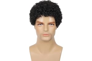 Swiking Mens Curly Afro Wigs Short Black Wig for Male Guy Rocker Wig California Halloween Cosplay Costume Full Wigs（Black）