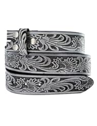 Apparel: Belts.com BS220 Western Floral Embossed Vintage Soft Genuine Leather Belt Strap 1.5" Gray and Black 36