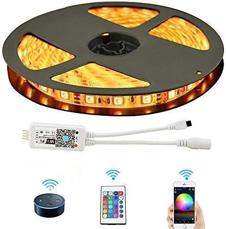 Ucharge WiFi Led Strip Lights, 300 LED 5050 SMD Rope Light 16.4ft Smart Tape Lighting Kit(AC Adapter + LED Strip + IR Remote Controller) for Decoration Support Android/iOS Mobile Phone-Multi(RGB)