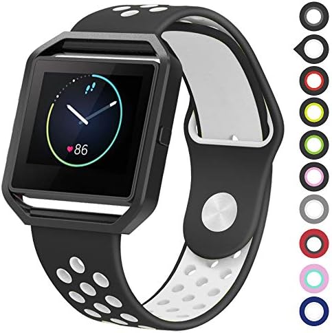 Meifox Compatible with Fitbit Blaze Bands for Women Men,Soft Silicone Replacement Band for Fitbit Blaze Smart Watch (Black White, Large)