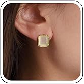 Andelaisi Boho Opal Moonstone Square Earrings Gold Opal Square Stud Earrings Vintage Moonstone Earrings Geometric Square Earrings Jewelry for Women