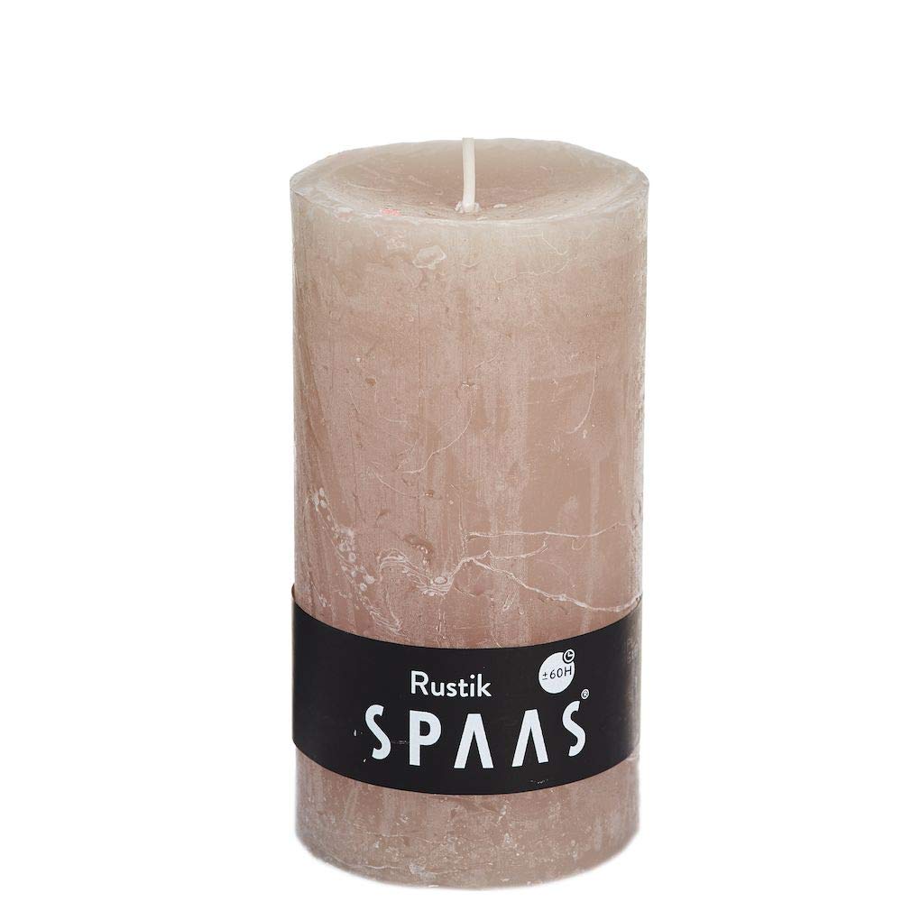 Spaas 8 Rustic Unscented Pillar Candles 70/130 mm, 60 Hours, Beige