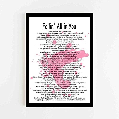 GEHUA06 Wall Art - Fallin' All in You Song Lyric Quote Print 12x10 inch with Frame