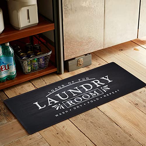 USTIDE Black White Laundry Room Rug 20"x48" for Washer and Dryer Non Skid Anti Fatigue Cushioned