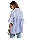 SheIn Women's Oversized Striped Ruffle Half Sleeve Collared Blouse Large Blue