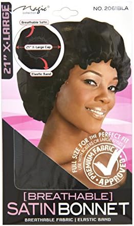 Magic X-Large 21'' Breathable Satin Bonnet with Elastic Band Black 6 pack