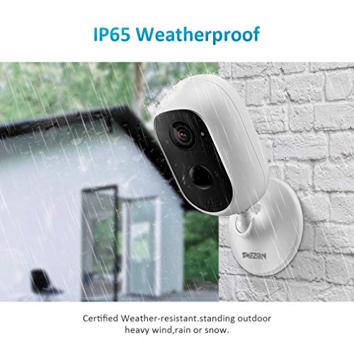 Tmezon Wireless Outdoor Security Camera Battery Powered Rechargeable, WiFi Smart Home Security