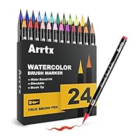 Arrtx Watercolor Markers, 24 Colors Pens Brush Markers Set with Flexible Brush Tips for Painting, Drawing, Coloring, Calligraphy, Manga and More