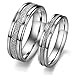 Bystar Fashion Jewelry Silver Frosted Surface Central and Grooves Stainless Steel Promise Couple Ring