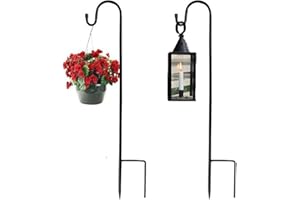 2 Pcs Shepherd's Crooks, Height Adjustable Festoon Pole, 80.5 CM/31.6 in Garden Lantern Shepherd's Hook with Base for Hanging