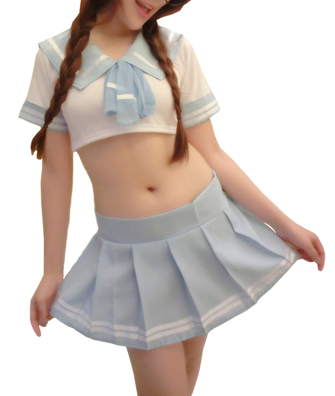 365-Shopping Women Lingerie Set Role Play Cute Schoolgirl Plaid Uniform Costumes Outfit With Stocking