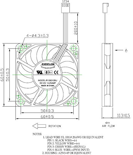 Everflow 60x60x10mm 12 Volt DC Fan with PWM Function, Model R126010BUAF - //coolthings.us