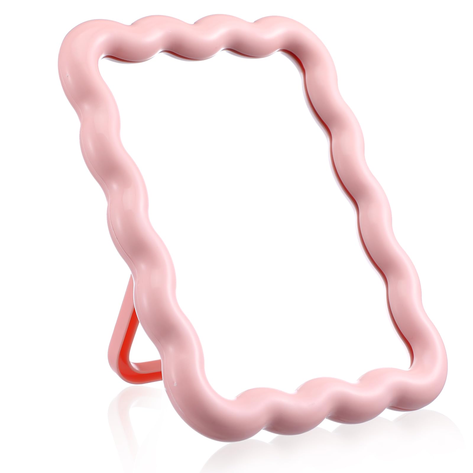 Photo 1 of TIESOME Wave-Shaped Makeup Mirror, Portable Folding Table Desk Mirror with Stand for Bedroom Living Room Travel-Friendly Home Decor Pink 6.7x5.3 Inch