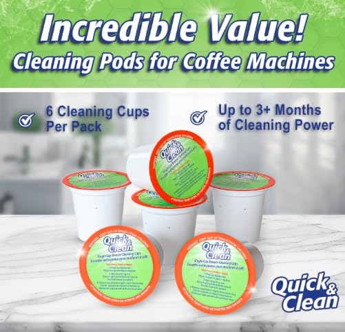 Quick & Clean [6-Pack] Keurig Cleaning Pods - K Cup Cleaner Pod For Keurig - 2.0 Coffee Machine Compatible, Removes Stains, Non-Toxic and Eco-Friendly