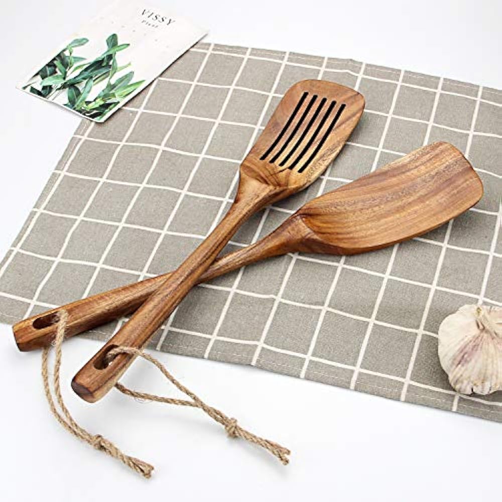 Wooden Spatula, Wok Cooking, AOOSY 13.3 Inches Long Handled Square Head