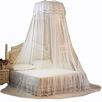 Guerbrilla Round Hoop Princess Girl Pastoral Lace Bed Canopy Mosquito Net Fit Crib Twin Full Queen Bed, Lace Bed Canopy Netting Bedroom Decorative Dome Mosquito Net (white)