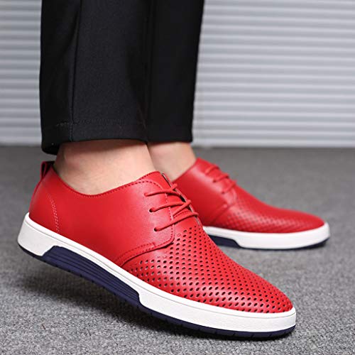 Respctful✿Men Oxford Shoes 2019 Men's Leather Fashion Sneakers Business Casual Shoes Casual Breathable Flat Shoe Red