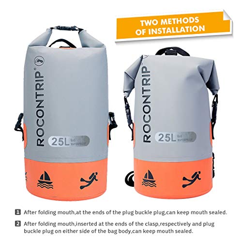ROCONTRIP Waterproof Dry Bag Dry Sack 10L/25L/40L, Lightweight Waterproof Backpack for Kayaking, Beach, Rafting, Boating, Hiking, Camping and Fishing (Orange 25L) - Thumbnail 4