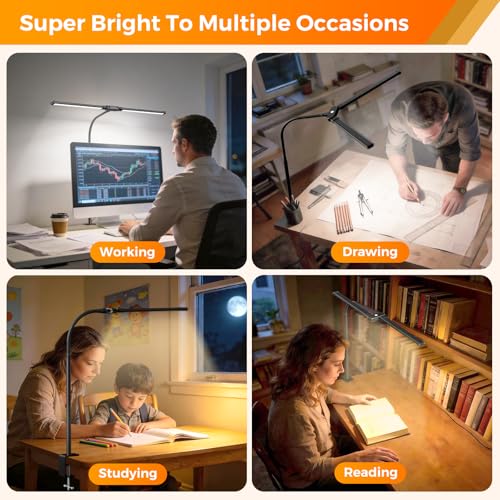 SKYLEO LED Desk Lamp – Dual Head with Remote Control and Touch Control – Eye Protection – 12 W, 5 Colour Modes, Timer and Memory Function, Flexible Swan Neck – for Home