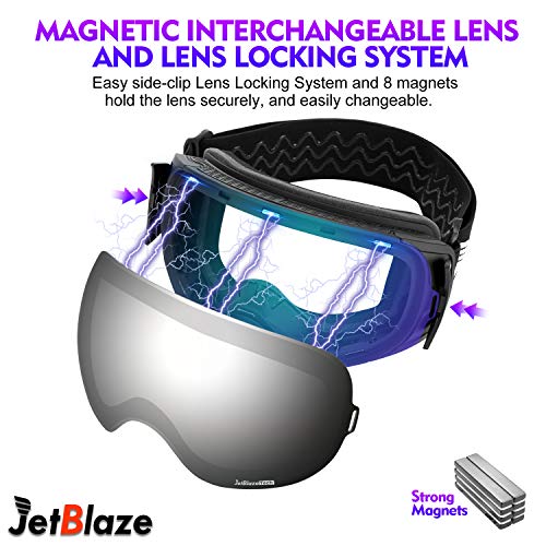 JetBlaze Ski Goggles, Magnet Snowboard Goggles (Silver) - Thumbnail 4