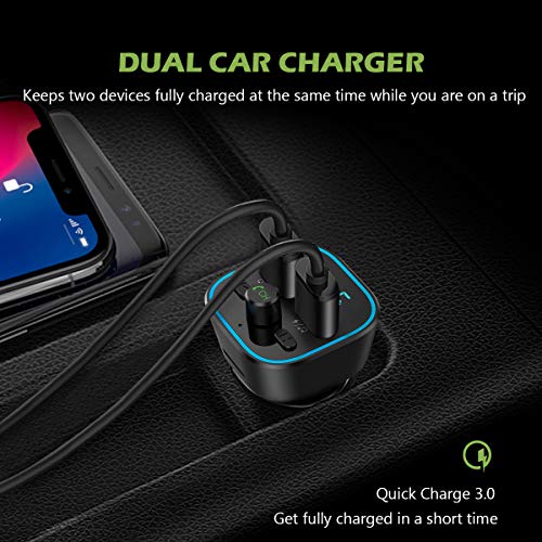 [2019 New] Bluetooth V5.0 FM Transmitter for Car, KeeKit Wireless Car Radio Adapter with Quick Charge 3.0, 7 Color RGB LED Backlit, Music Player Supports TF Card, USB Disk, Hands Free Car Kit - Black - Thumbnail 3