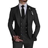 Wangyue 3 Piece Suit Slim Fit Double Breasted Mens Suits for Wedding Party Formal Prom One Button Blazer Vest Pants Sets