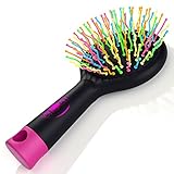 Detangling Brush with Mirror- No Tangle & Pain- Anti Static Soft Bristle- Massaging & Straightening Detangler- Rubberized Grip- Cool/ Cute Colors- Wet & Dry Detangle Comb- For All Hair Types