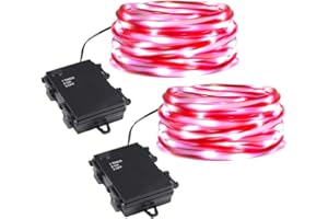 TWINKVILLA Rope Lights Battery Powered, 16.5ft Red&White Candy Cane Tube with 67 Cool White LED Fairy Lights, Waterproof with Timer for DIY Wedding, Party, Garden, Corridor, Christmas Decor-2Pack