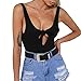 MOLFROA Women's Sexy Low Cut Chest Knot Backless Rib Bottoming Vest Bodysuit Rompers (Black,S)