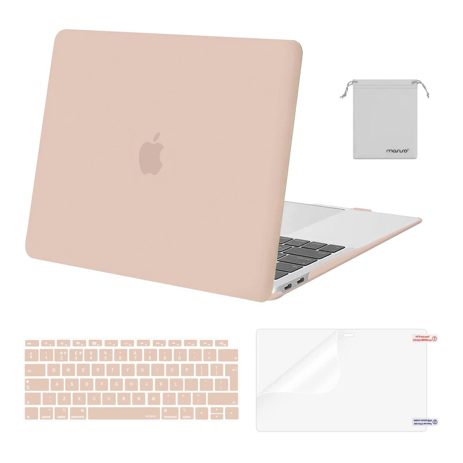 MOSISO Compatible with MacBook Air 13 inch Case M1 2021 2020 2019 2018, Hard Shell for MacBook Air M1 Case 13.3 inch A2337 A2179 A1932 & Keyboard Cover & Screen Film & Storage Bag, Camel