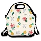 Pineapple And Flowers Personalized Insulated Lunch Bag Food Bag Lunch Tote Neoprene Gourmet Handbag Lunch Box Cooler Warm Pouch Picnic Bag For School Work Office