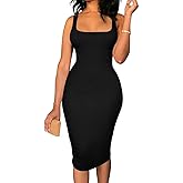 TOPSRANI Women Sexy Midi Dress Bodycon Casual Sleeveless Basic Ruched Tank Summer Club Party Dresses