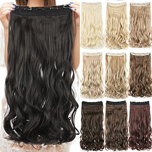 IMISSU Long Natural Thick Hair Curly Clip in on Synthetic Hair Extensions Hairpieces for Women (28 Inch,Black)