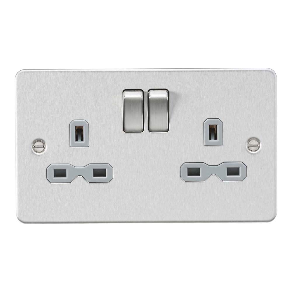 Knightsbridge FPR9000BCG Flat Plate 2G Dp Switched Socket, Silver