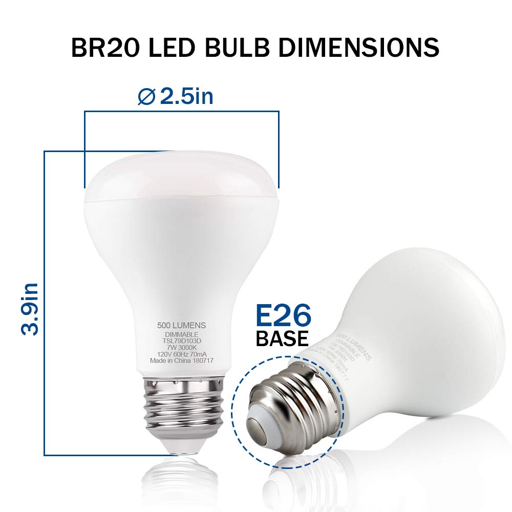 GALYGG R20 Dimmable LED Bulb 7W (50 Watt Equivalent) 500 Lumens 3000K (Warm White) E26 Medium Screw Base Flood Light Bulbs - 4 Pack