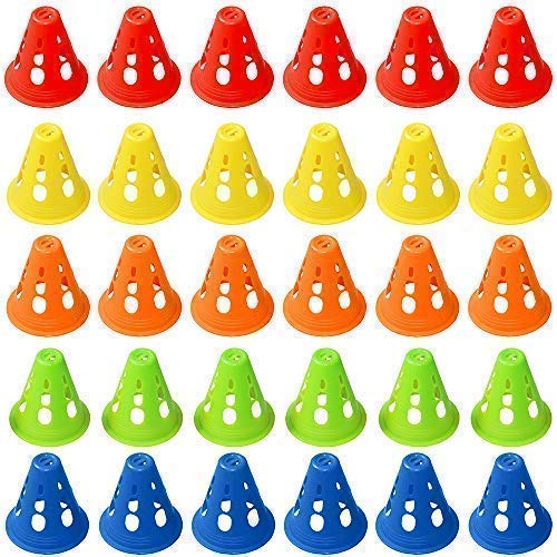 TOCO FREIDO Windproof Training Cones for Ultimate Soccer Football Training and Drills. Football Pylons, End Zone Markers, Soccer Goals and Skating Practice. Collapsible Traffic Safety (30 Pack)