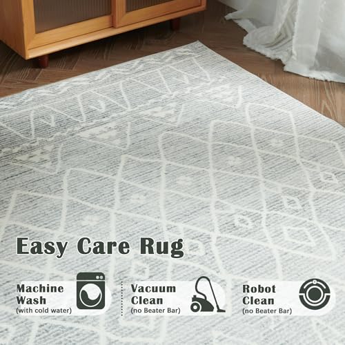 JINCHAN AREA RUG 3X5 MOROCCAN RUG WASHABLE RUG MODERN GEOMETRIC RUG NON SLIP ACCENT THIN RUG INDOOR DOOR MAT FLOOR COVER SOFT RUG CARPET FOR KITCHEN BEDROOM LIVING ROOM GREY