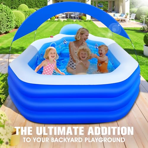 ChlorBlu Piscine Gonflable avec Auvent, 300x190x55cm Grande Piscine Gonflable Adultes, Piscine Rectangulaire Résistantes avec Sièges, Piscine Familiale pour Jardin, Swimming Pool pour Extérieur