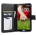 LG G2 Case, Abacus24-7 LG G2 Wallet Case [Book Fold] Leather LG G2 Cover [Flip Cover] with Foldable Stand, Pocket for ID, Credit Cards Slots and Clear Screen Protector - Black Flip Case for LG G2