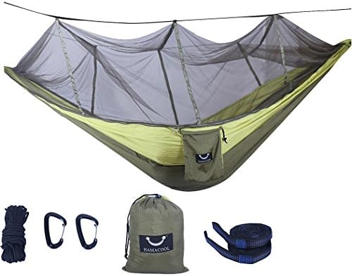 HAMACOOL Double Parachute Hammock with Mosquito Net Lightweight Mosquito Bug Netting Hammock Tent for Backpacking Hiking Sleeping-118(L) x 78"(W)